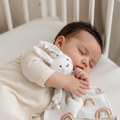 bébé fait câlin doudou lapin