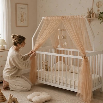 Ciel de lit enfant beige