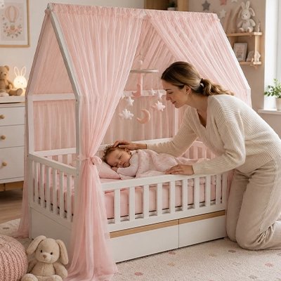 Ciel de lit enfant rose