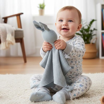 Doudou lapin bleu