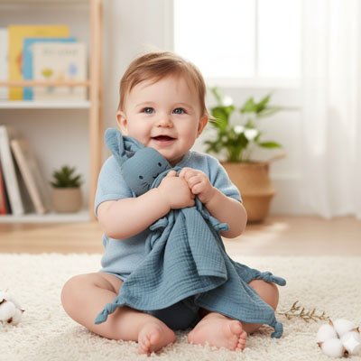Doudou lapin bleu
