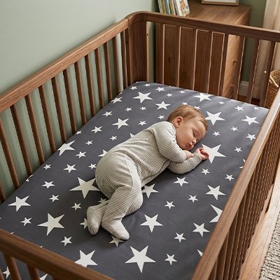 Drap housse lit bebe étoile bleu