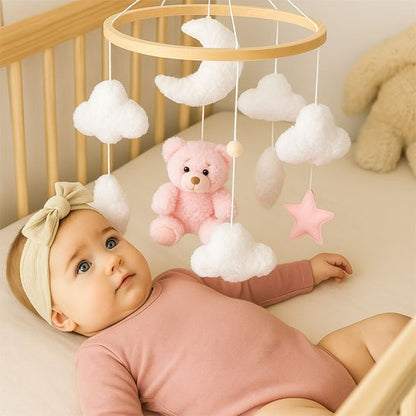 Mobile bebe ourson en peluche rose