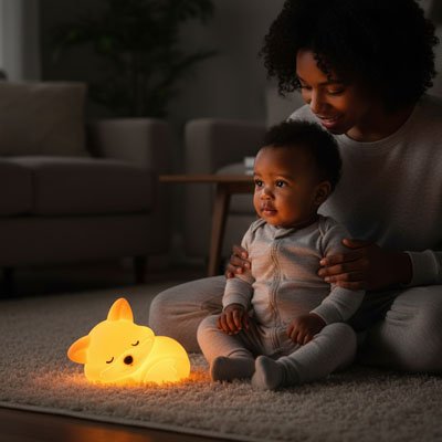 Veilleuse renard  bébé maman 