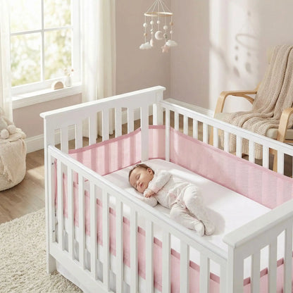 Tour de lit respirant rose dans un lit